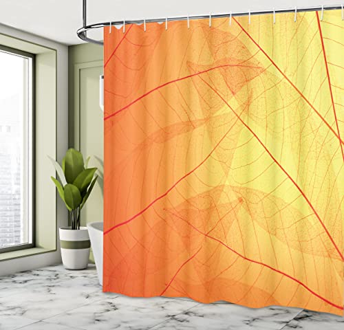 ABAKUHAUS Orange Shower Curtain, Autumn Nature Fall Season Themed Dried Leaves with Skeleton Vivid Veins Close - Image 4