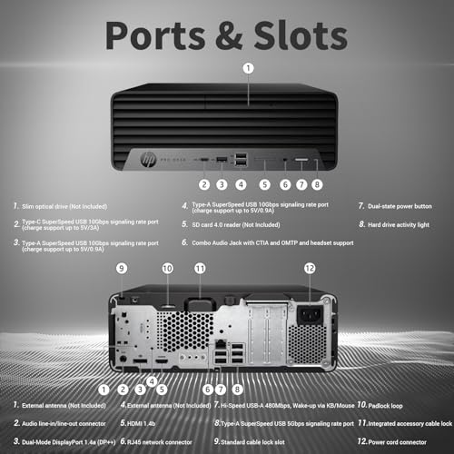 Image of HP ProDesk 400 SFF Business Desktop, Intel Core i7-14700, 32GB DDR5, 1TB SSD, Wi-Fi, HDMI, DisplayPort, USB-C, RJ-45, Support Up to Dual Displays, Wired Keyboard & Mouse, Win 11 Pro, w /Bundle