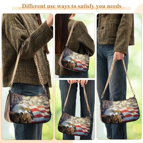 Image of Shoulder Bags for Women American US Flag Independence Day Patriotic Hobo Tote Handbag Small Clutch Purse with Zipper Closure