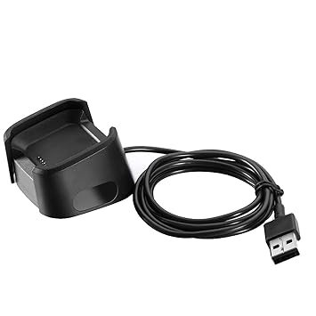 TASLAR USB Charger Holder Cord Dock Adapter Accessories with 3.3 Feet Micro USB Charging Cable for Versa/Versa Lite Edition/Special Edition Smartwatch, Black (Not for Versa 2)