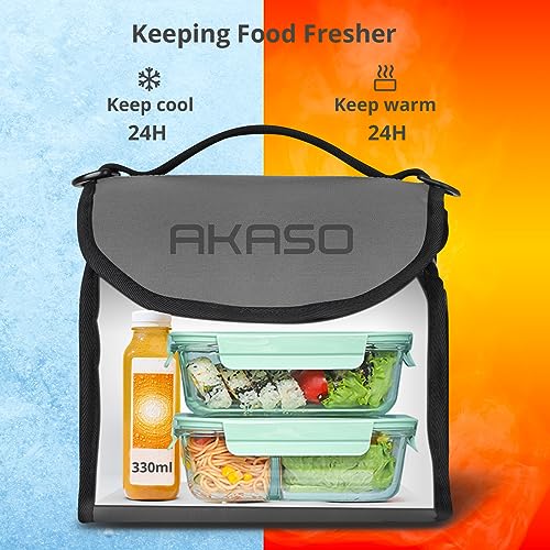 Image of AKASO Insulated Cooler Lunch Bag Packable Lunch Box 12 Can Cooler Bag with Adjustable Shoulder Strap for Office Picnic, Light Gray