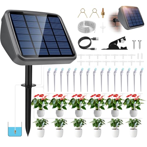 Kit de Riego por Goteo Automático Energía Solar, 2 in 1 Riego Sol...