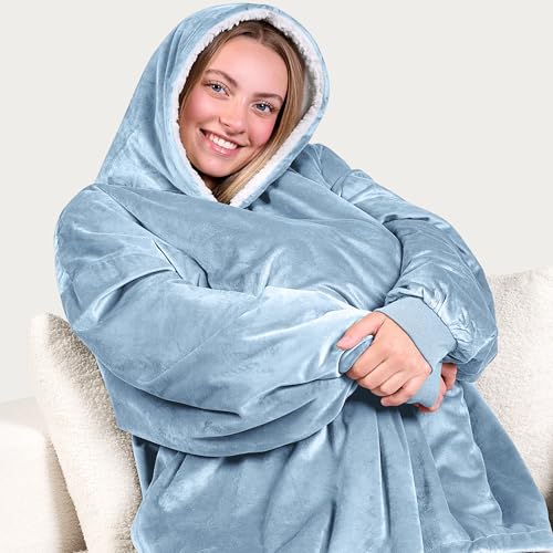 Image of Bare Home Wearable Blanket Hoodie - Soft Plush Sherpa - Warm and Cozy - Oversized Wearable Blanket