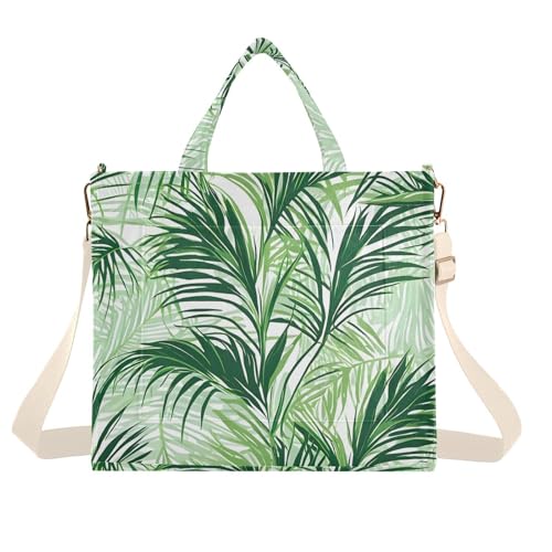 Hawaiian Palm Leaf Corduroy Tote Bag for Women Hobo Crossbody Bag Purse Stylish Shoulder Handbag Messenger Bags, S