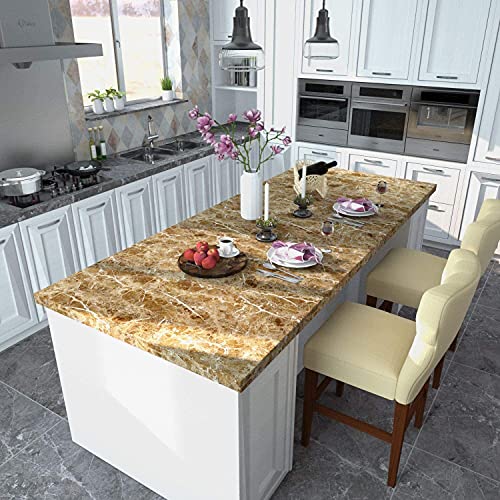 Image of HOME13 Vinyl Kitchen Self Adhesive Vinyl Decorative Brown Marble Wallpaper for Kitchen Countertop Home /Office 2 Ft x 20 Ft with 2pcs