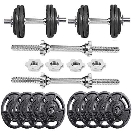 Image of BULLAR Home Gym Set 8kg to 70kg with ez /curl /Straight /Pair of Dumbbell rods, Customize Your own Exercise Set with Workout Accessories (Starnut Dumbbell Rods, Cast Iron, 30 KG)