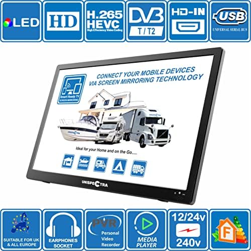 Unispectra 16" SmartReadyTV 12V - 24V / 240V HD LED Digital DVB-T/T2 (Freeview) TV HDMI, USB PVR & Media Player, HDMI, 3.5mm AV In/Out. Ideal for Home, MotorHome, Boat, Caravan, Camping or Truck