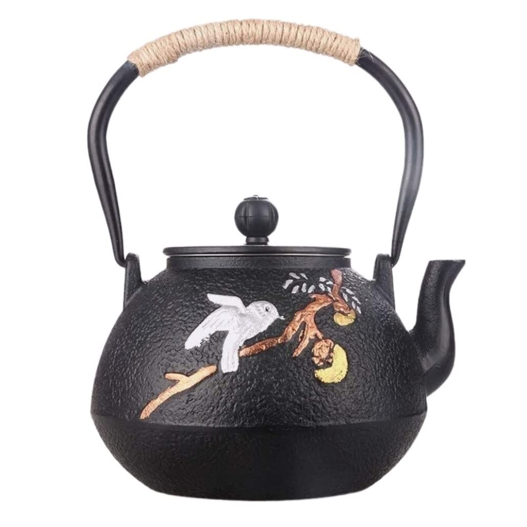 Tetera de Hierro Tetera Japonesa Tetera De 1200ML, Teteras De Hierro Fundido, Proceso Sin Recubrimiento, Olla De Hierro Crudo Tetera Hierro Fundido Hervidor de Hierro Fundido