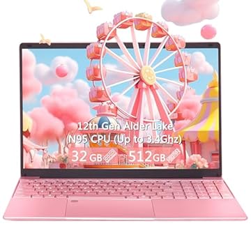OMSERVB Laptop rosa de 15,6 polegadas, N95 de 12ª geração (até 3,4 GHz), RAM DDR4 32 G, SSD NVME de 512 GB, Windows 11 e Office 2019, bloqueio de impressão digital, notebook portátil com KB