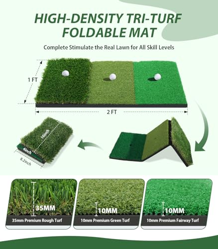 image for zaznol Golf Net, 10x7ft Golf Hitting Aid with Foldable Tri-Turf Mat, D