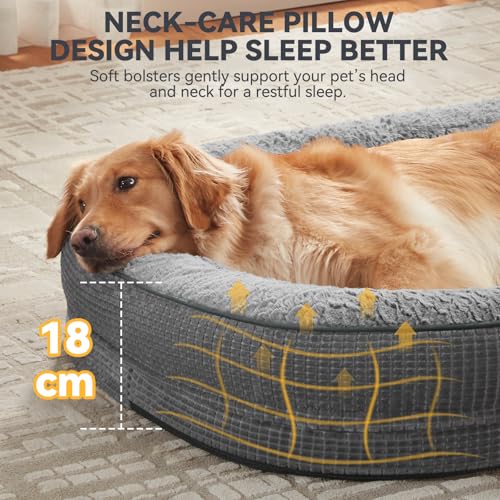 Pawk Large Dog Bed Sofa, Four-Sided Neck Pillow Orthopedic Dog Bed, Egg-Crate Memory Foam Pet Sofa, Waterproof, Non-Slip, Grey Removable Washable Dog Beds, 89×64×18cm - Image 5