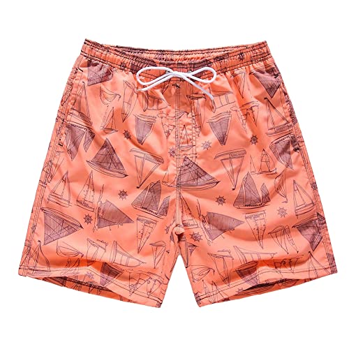 FedMois Shorts de Playa Bañador de Niños con Forro de Mesh (Pack de 1), Rojo, 9-10 años