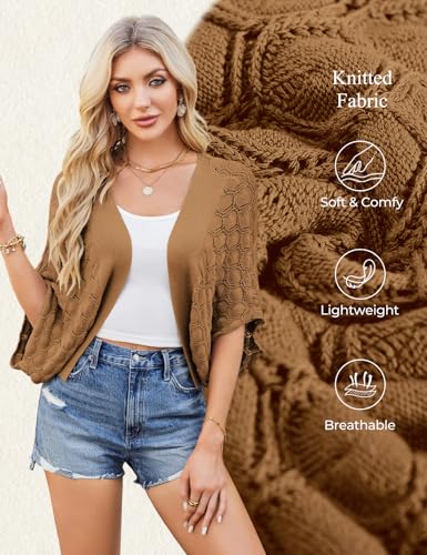 Image of GRACE KARIN Summer Cropped Cardigan for Women 2026 Batwing Sleeve Crochet Bolero Shrug Sweaters Lightweight Beach Boho Kimono