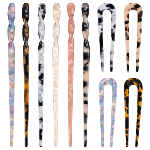 Acetat Haarstab and U Förmige Haarnadel 6 Stück Haarstäbchen 4 Stück French Hair Pin Retro Haarnadeln Acryl Französische Haarnadel Vintage Haarnadeln für Frauen Mädchen