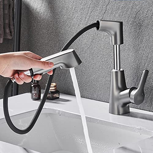 Mitigeur de lavabo extractible et relevable noir double jet d'eau