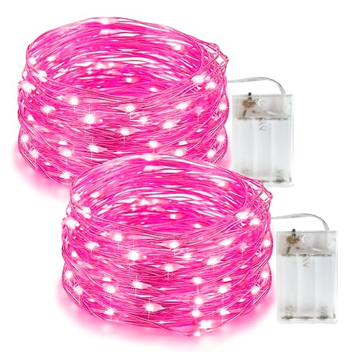Flaspar Guirlande lumineuse à piles, 5M 50LEDs Micro LED Decoration, Petite guirlande lumineuse d'intérieur pour Noël, Chambre à coucher, Fête, Mariage, Décoration d'arbre, Lot de 2 (Rose)