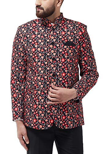 Image of Sojanya Since 1958 Men's Cotton Blend Black & Red Printed Blazer, Size: 38SJR-Blazer-Print-1594-Black-38