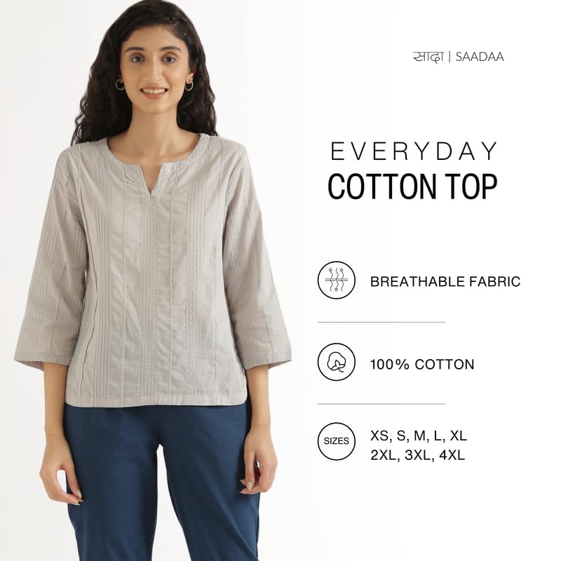 Image of SAADAA Everyday Cotton Top | Women's Regular Solid Color Top | Casual /Office Wear
