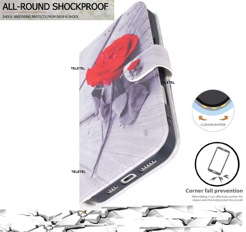 Image of TELETEL Magnetic Closure Flip Shock Proof Back Cover with Cards & Cash Pockets | Wallet Case - Red Rose for Vivo V50 5G