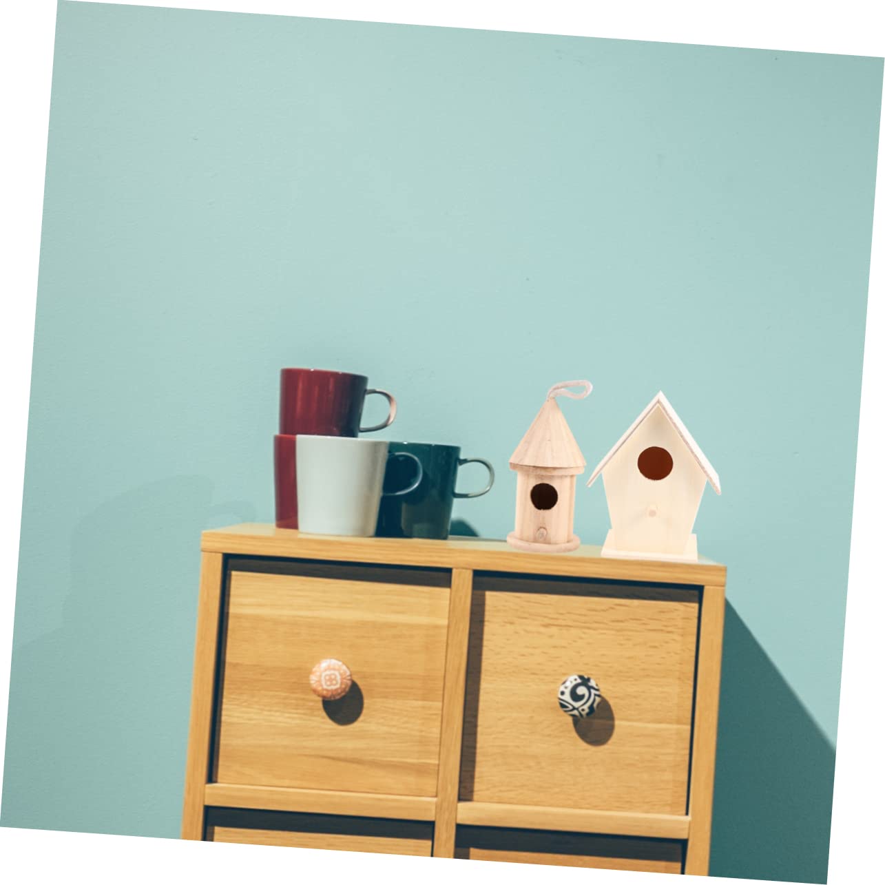 Sewroro 6 Stück Teiliges Diy Holz Vogelhaus Bastelset mit Dickem Seil Stabiler Standfläche zum Bemalen und Dekorieren Pädagogisches Kreativspielzeug für Holz Nistkasten für Zuhause und