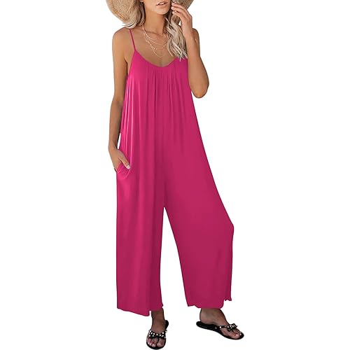 ANRABESS Women Summer Casual Sleeveless Spaghetti Strap Boho Wide Leg Jumpsuits Rompers Dressy 2024 Trendy Outfits Clothes