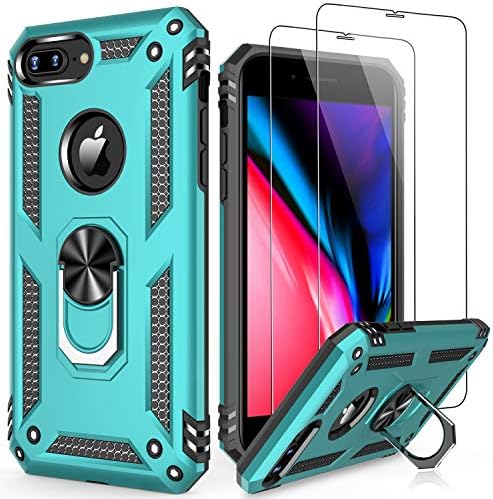 LUMARKE Case with Sreen Protector,Pass 16ft Drop Test Military Grade Cover with Kickstand Protective Phone Case for iPhone 8 Plus/7 Plus/6 Plus Turquoise