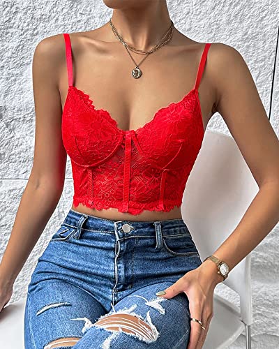 Beumissy Women's Sexy Lace Tops Bralette Cami Crop Top Lingerie Corset Bustier Top(Red, Small) #TOP2