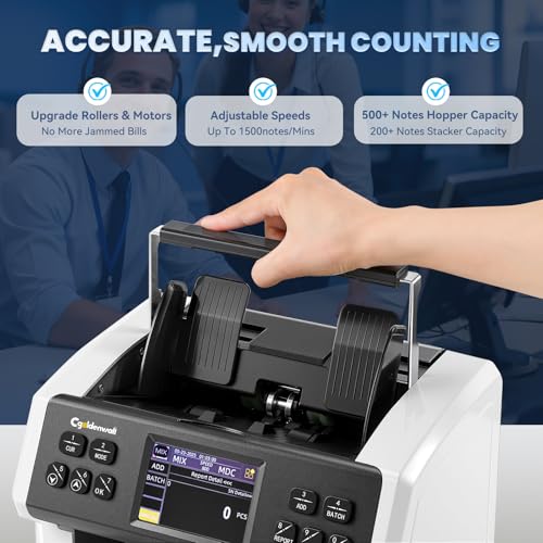 Image of CGOLDENWALL Money Counter Machine Mixed Denomination,Bank Grade Cash Counter 2CIS /UV /IR /MG Counterfeit Detection,Serial Number,MUL Currency Value Counting, Sort&Printer Compatible Bill Counter,1500N /M
