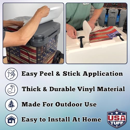 Image of USATuff Vinyl Cooler Lid & Insert Kit Compatible with YETI 65 qt Tundra | Easy Peel & Stick Application Cooler Skin Decal Wrap | Durable Pre-Cut Pieces | for Outdoor Use - Gadsden Don't Tread Split