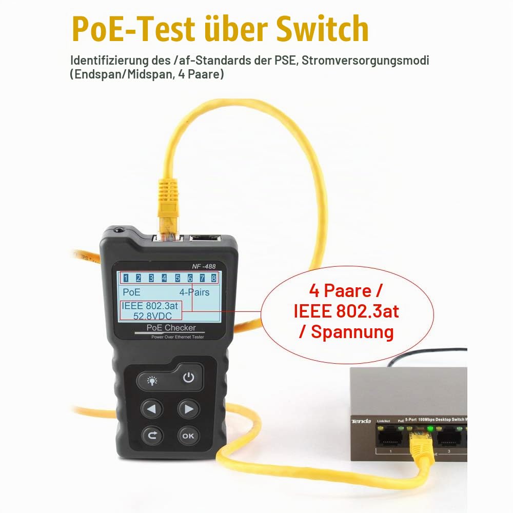 Kabel Prüfer Meter Hancaner Netzwerk Kabeltester RJ45 Patchkabel Tester LAN Netzwerktester Leitungstester Ethernet Network Cable Tester PoE Checker