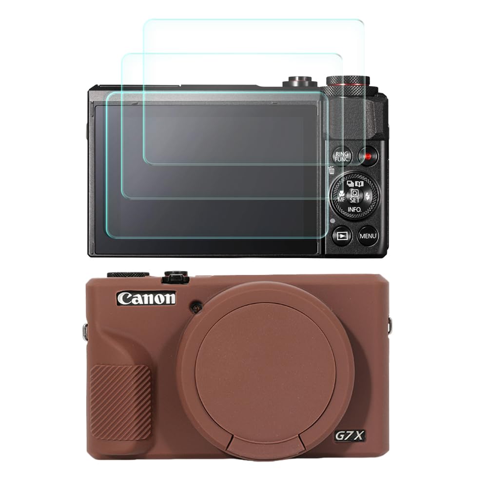 Ochraniacz ekranu (3+1 szt.) kompatybilny z aparatem cyfrowym Canon Powershot G7X Mark III, odporna na zarysowania folia ze szkła hartowanego o wysokiej rozdzielczości i miękka silikonowa