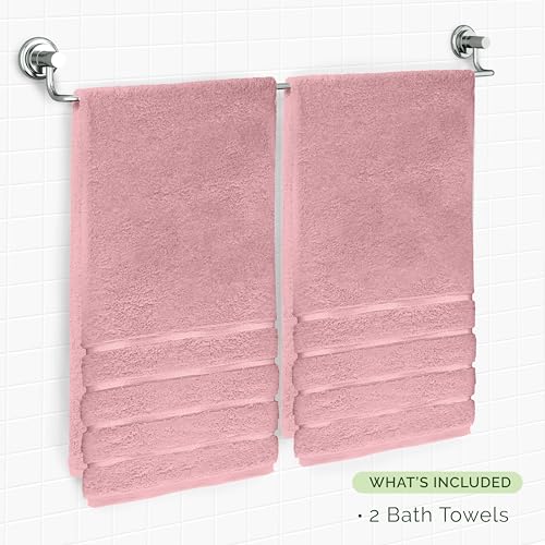 Image of Elegant Comfort 100% Turkish Cotton 4 Lines Viscose Stripe Luxury 2 Pack Bath Towel Set 27 x 54 Inch - Super Soft and Highly Absorbent Premium Hotel Spa Quality Towels for Bathroom Use, Dusty Rose