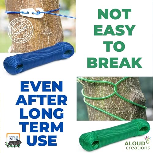 Aloud Creations PVC Coated Steel Wire Rope for Drying Clothes/Clothesline, Length 20 Meter with 2 Plastic Hooks (Multi Colour) – Pack of 2