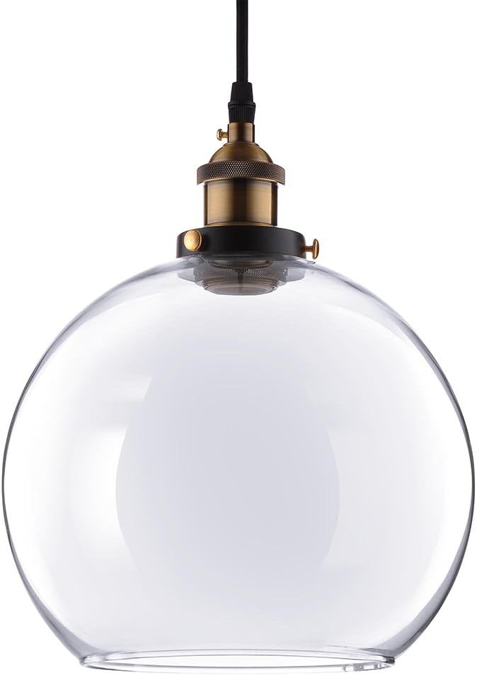 Yescom Vintage Industrial 9.8" Ball Shape Glass Ceiling Light Pendant Light Edison Lamp for Cafe Kitchen Clear