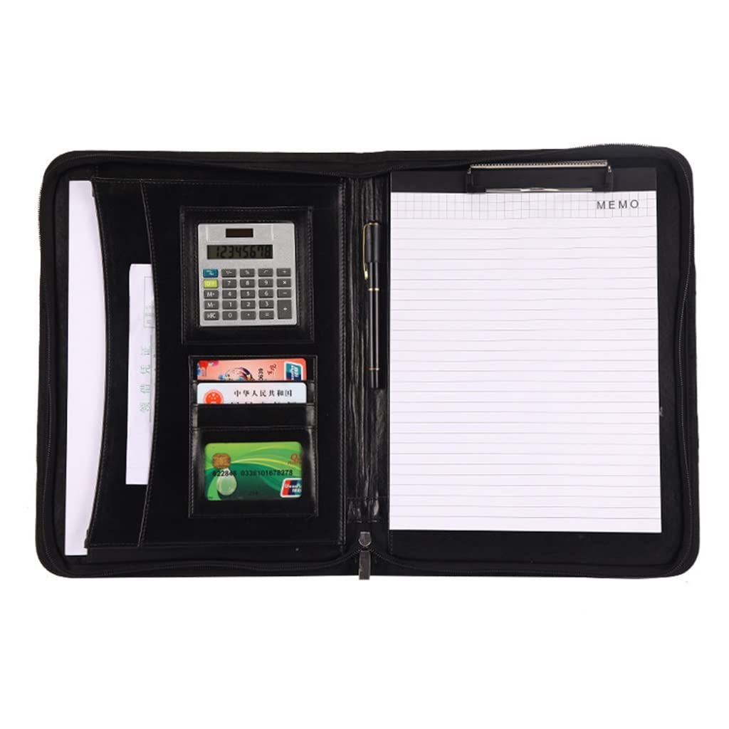 IBOWZ A4 Clipboard Folder A4 Folder Conference Folder A4 Zipped Leather Portfolio Portable Conference Folder Clipboard With Calculator Business Presentation Writing Pad With Portable Handle
