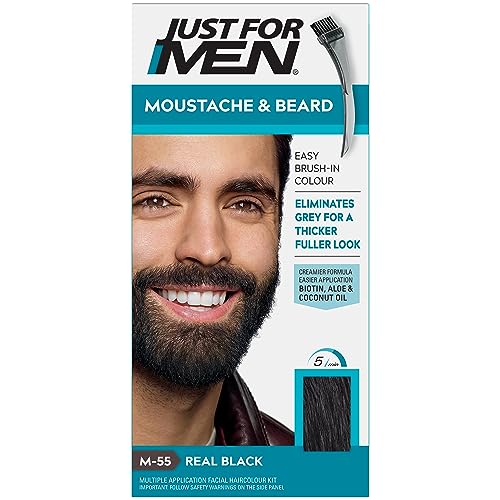 Just For Men Pintura para barba y bigote en negro, elimina las canas y proporciona un aspecto más grueso y completo, M55
