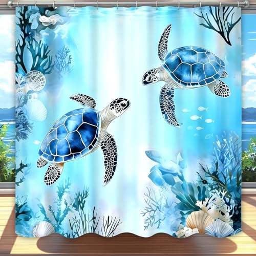 Dreamrflove Sea Turtle Shower Curtain Ocean Beach Shower Curtain Tropical Summer Sea Theme Bathroom 72x72 Inch Proof Polyester Insulated Home Decor