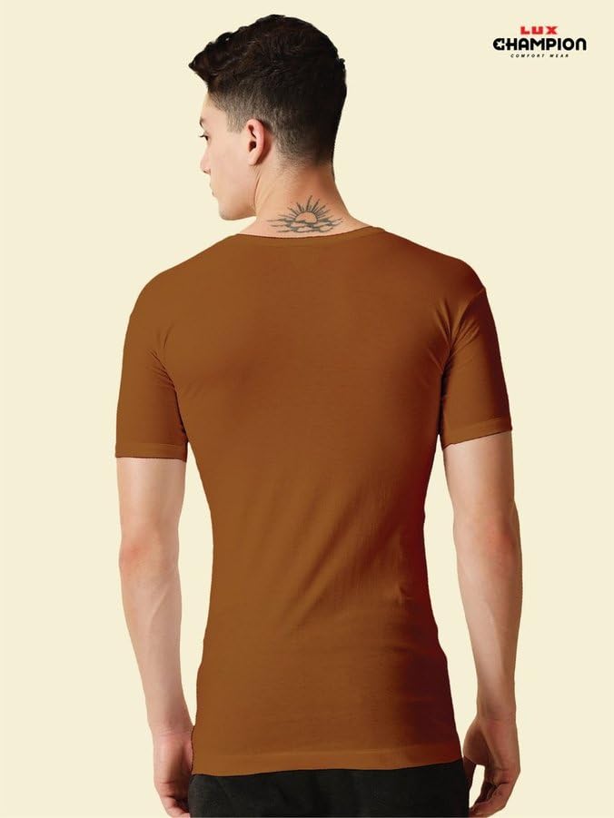 Image of Lux Champion Men's Cotton Vest RNS | 100% Super Combed Cotton | Round Neck, Half Sleeves, Breathable, Sweat-Absorbent Comfortable Lux Vest for Daily Use | Pack of 3