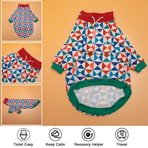 Lovinpet Pets Costume, Uv Protection, Post Operative Protection Dog Apparel, 2 Legged Coverage Dog Jumpsuit, Stretchable Round Neck Drawstring Triangle Prints Pet Clothes #TOP3