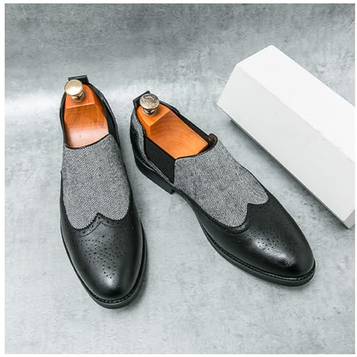 Mens Patchwork Two Tone Comfortable Slip On Dress Loafers Fashion Carving Punched Brogues Business Leather Shoes Round Toe Low Top Luxury Formal Walking Shoes 5