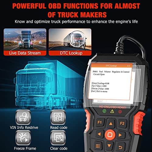 ANCEL Heavy Duty Truck Scanner HD601 All System Diesel Diagnostic Scan Tool fits for Cummins, Detroit, Freightliner, International, Paccar, Check Engine for Truck & Car 2 in 1 Code Reader