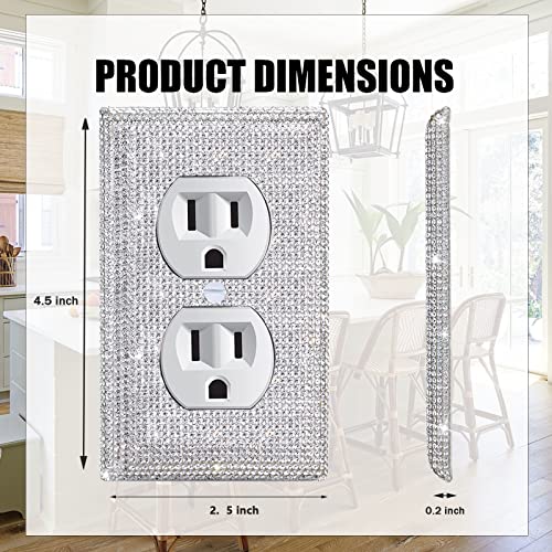 Image of 4 Pcs Outlet Covers Shiny Silver Rhinestones Wall Plate 1 Gang Toggle Light Switch Cover Decorative Durable Switch Covers