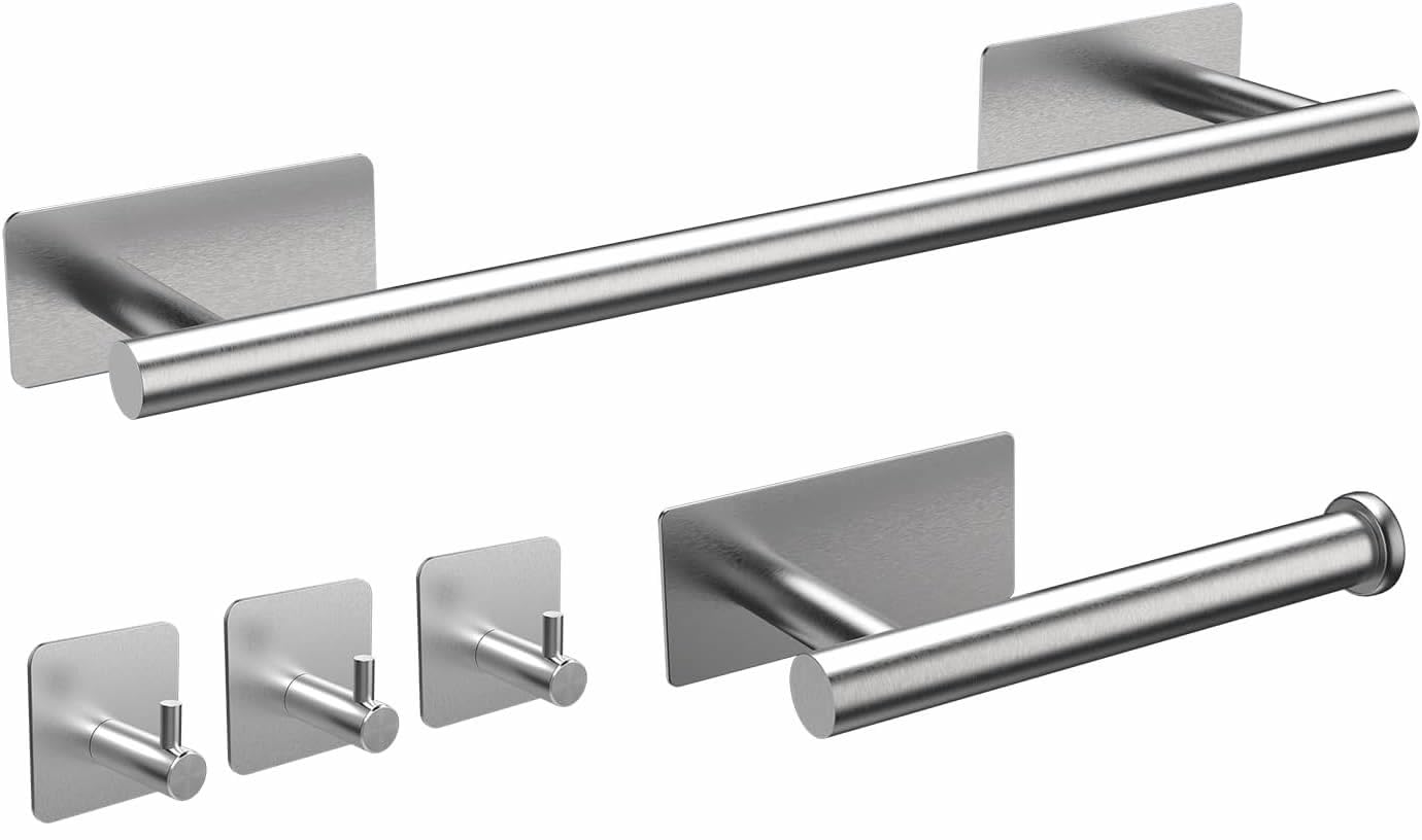 Set porta Asciugamani da Bagno Completo Adesivo, include Porta Asciugamani, Porta Rotolo Carta Igienica, tre Ganci Appendi Asciugamani, Accappatoio, Salvietta, in Acciaio Inossidabile, Accessori Casa