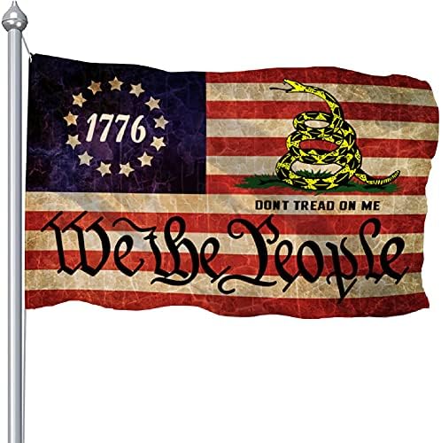 1776 Dont Tread On Me Flag 3x5 Ft, We The People Gadsden Flags Banner, Double Printed USA American US Rattlesnake Vintage Garden Flag Outdoor With UV Fade Proof