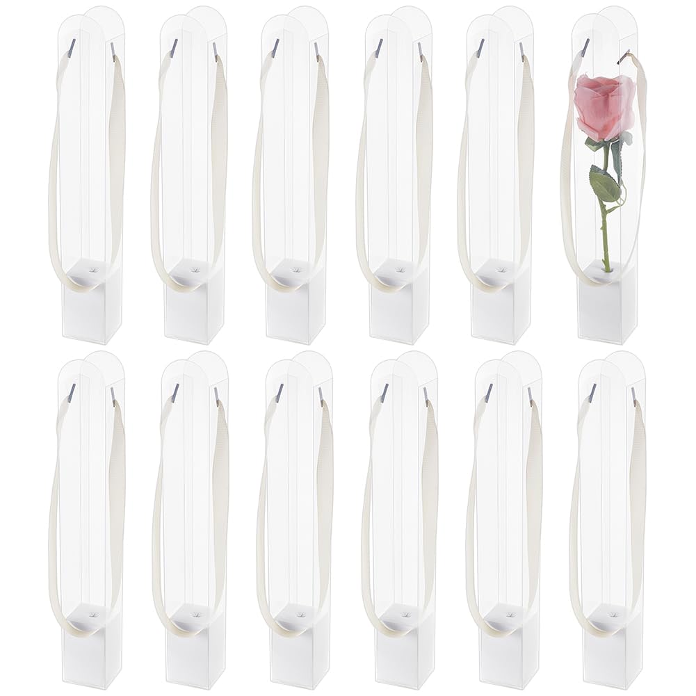 BENECREAT 10 pz Scatole Trasparenti per Imballaggio di Fiori, Scatola di Fiori Bianca con Rosa Singola, Borsa Vuota per La Laurea, Matrimonio, Compleanno, Anniversario, Ognissanti