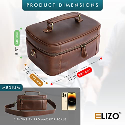Elizo Leather Toiletry Bag For Women Large Cosmetic Travel Bag Top Handle Zipper Makeup Bags For Women Toiletries Adjustable Dividers Shampoo, Full Sized Container, Travel Organizer For Accessories #TOP2