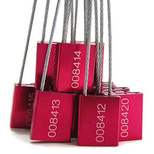 Leadseals(R) 1000 Red Steel Cable Seals Metal Security Tag Numbered Truck Trailer Seal Anti-Tamper Pull-Tite Security Seal Aluminum Body Transport Shipping Seal Self-Locking Safety Ties Iso 17712 #TOP2