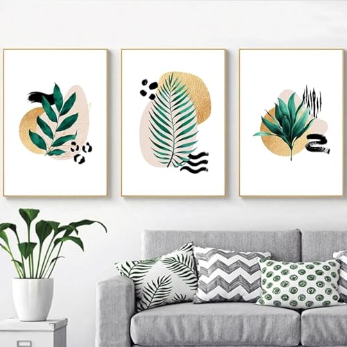 Plante tropicale dorée en 3 toiles abstraites de 50x70cm - 2
