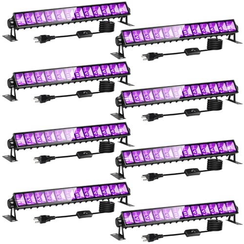 YIAYETOG 8 Pack 40W LED Black Light Bar, Black Lights Light Up 4000ft² with Switch+Plug+6ft Cord, for Glow Party Supply, Halloween, Bedroom, Body Paint, Fluorescent Party