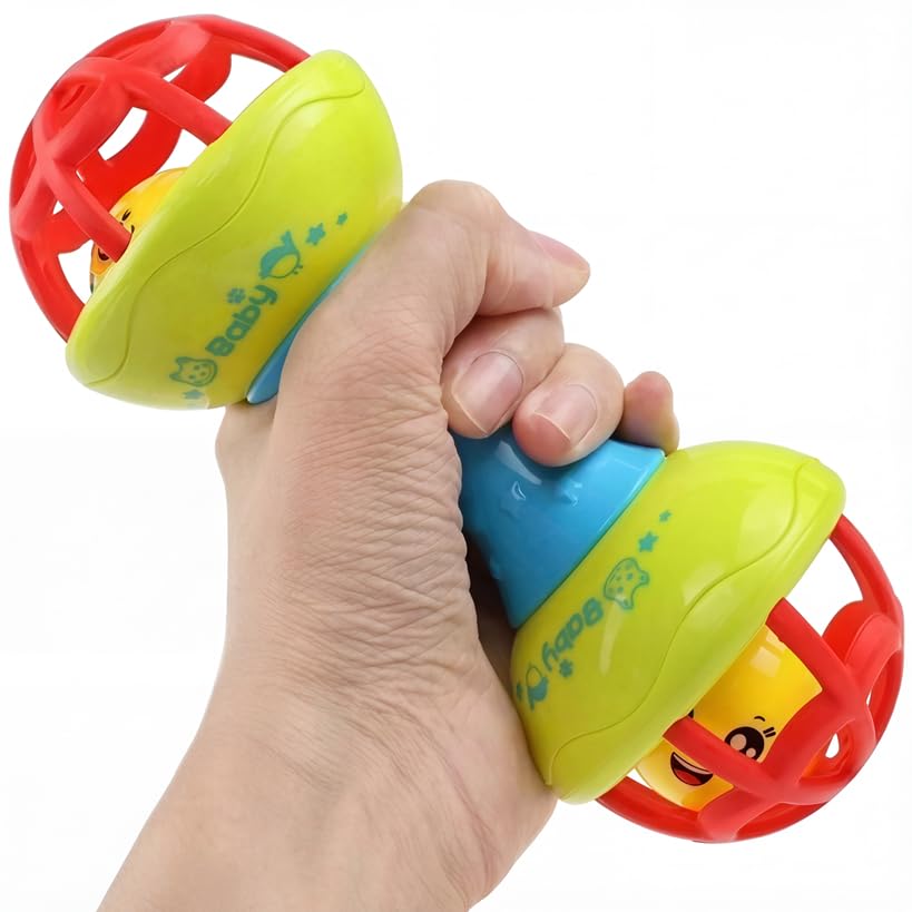 HOMOZE Baby Dumbbell Rattle Toy | BPA-Free Multicolor Handheld Rattle | Smooth Edges, Gentle Sound | Sensory Development Toy for Newborns & Infants (1 Pc) Deal
